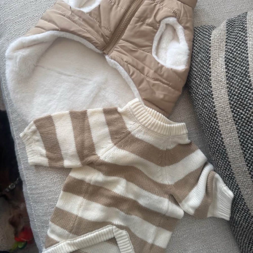 Mark & Graham Tan and Cream Dog Sweater and Vest Set